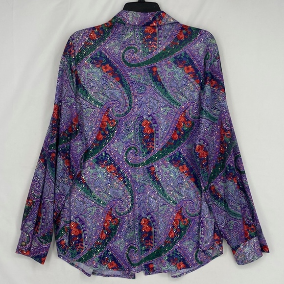 Silver Threads Womens Large Vintage Button Up Shirt Purple Red Silver Paisley LS - Picture 4 of 9